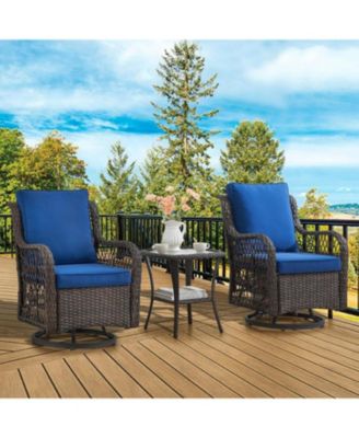 3 Piece Outdoor Patio Set, Wicker Rocking Bistro Set with 2 Swivel Chairs and Glass Top Table