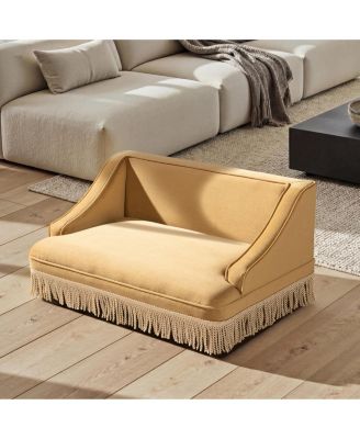 Performance Velvet Princess Pet Bed Sofa with Fringe Skirt by Duchess,Gold Yellow
