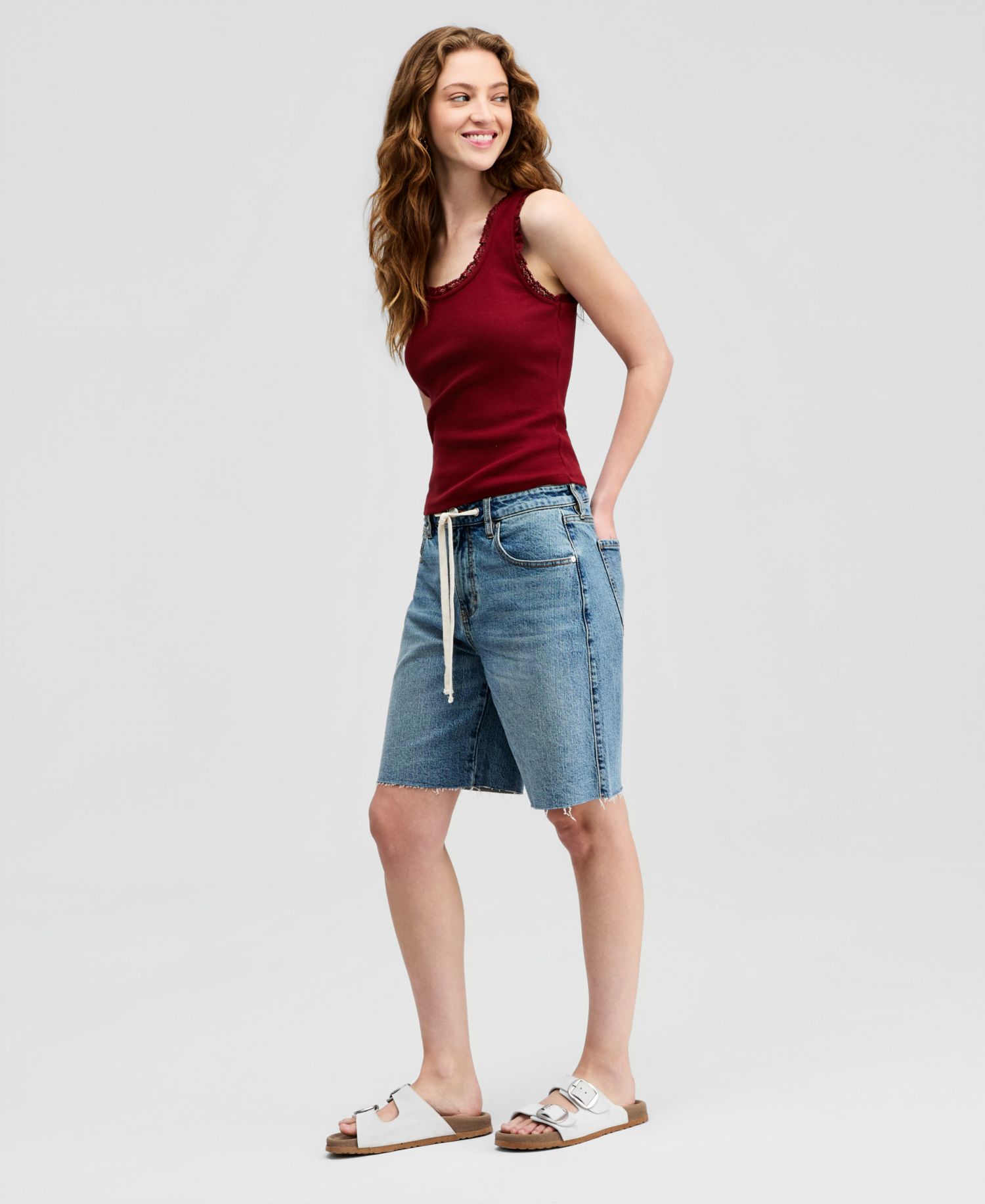 Women's Tie-Waist Raw-Edge Jorts
