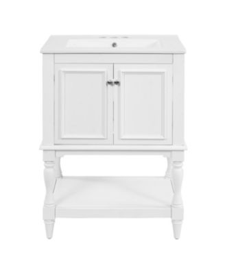 24 Inch Modern Luxury Bathroom Vanity with Ceramic Sink Open Shelf and Closed Storage Cabinet Freestanding Design