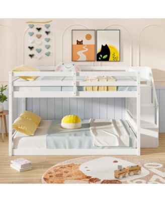 Pine Wood Full Over Full Bunk Bed with Storage Stairs