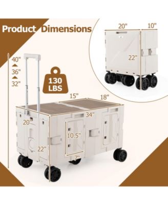 Large Foldable Utility Cart with 2-Tier Storage Crates and Telescoping Handle