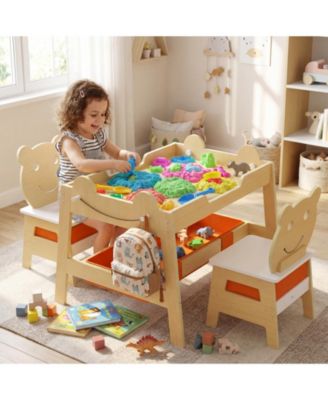 5-in-1 Toddler Table and 2 Chairs Cute Art Desk Set with Reversible Chalkboard