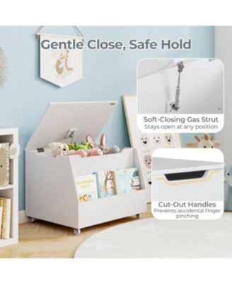 Wooden Mobile Toy Storage Organizer with Bookshelf and Lockable Wheels