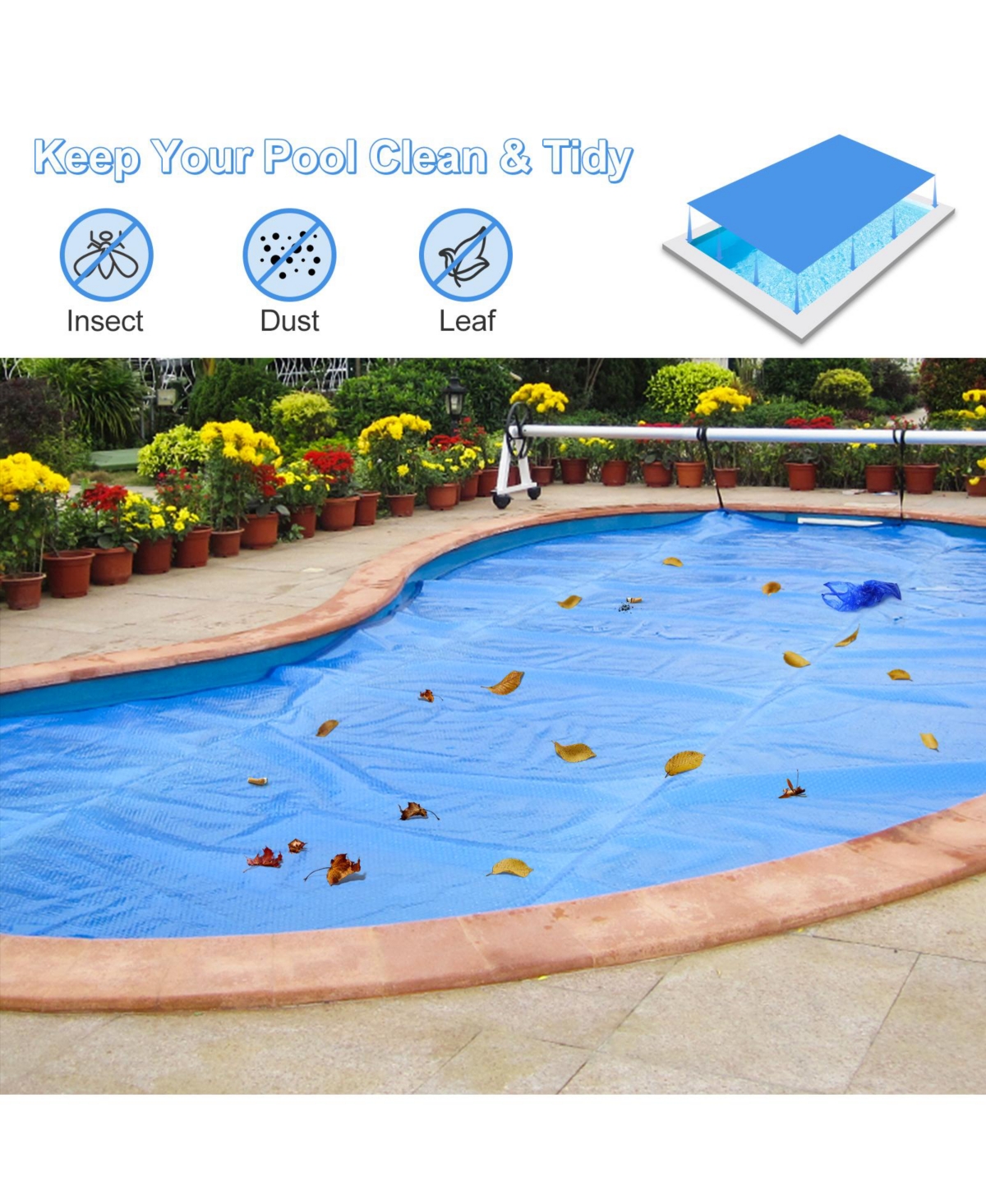 Sugift 32FT x 16FT Rectangle Swimming Pool Cover 12-mil Heat Retaining Pool Solar Blanket with Carrying Bag