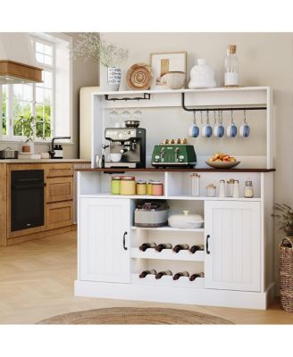47-Inch Buffet Sideboard Cabinet with Power Outlets, Wine Rack and Goblet Holders