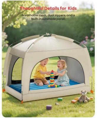 Inflatable Toddler Travel Bed with Tent - Lightweight Blow Up Kids Air Mattress with Hand Pump - Indoor and Outdoor Portable Sleeping Solution