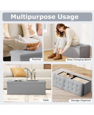 43-Inch Linen Folding Storage Ottoman Bench with Padded Top