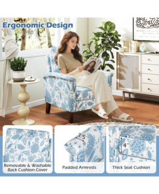 Floral Farmhouse Boho Accent Chair with Solid Wood Legs