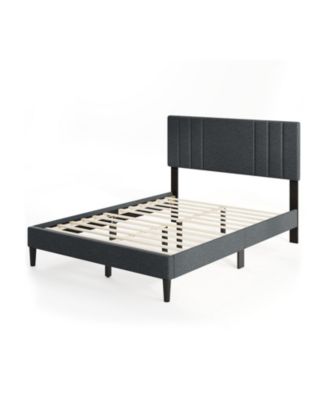 Bed Frame with Vertical Channel Tufted Headboard and Wooden Slats