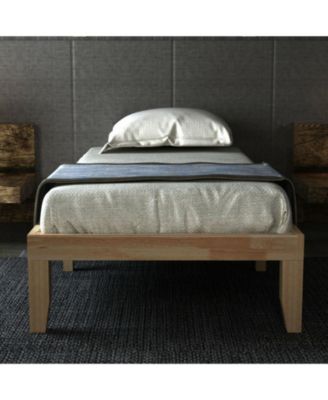 Twin Rubberwood Platform Bed Frame with Headboard and Slat Support