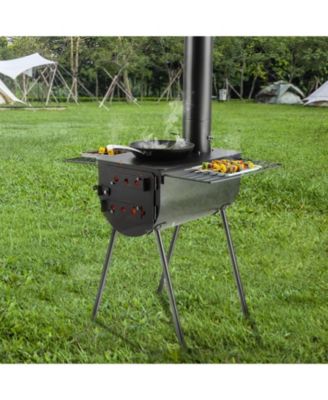 118 Inch Camping Tent Wood Stove with Chimney Pipes, Portable Alloy Steel Hot Tent Stove