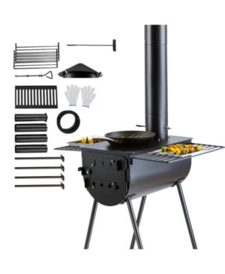 118 Inch Camping Tent Wood Stove with Chimney Pipes, Portable Alloy Steel Hot Tent Stove