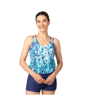 Women's Double Strap Cut Out Blouson Tankini Top