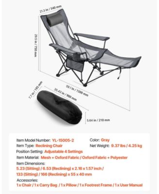 Reclining Camping Chair with Headrest and Foot Rest 220 lbs