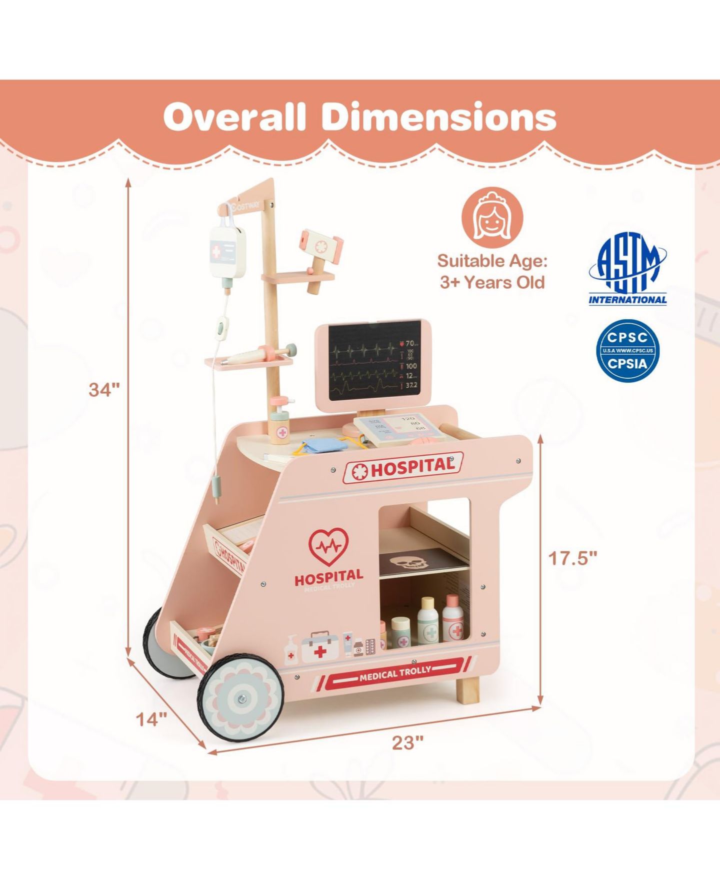 Детский игровой набор Mecale Doctor Realistic CT Machine 9-Piece Playset, Ages 3+, цвет: Розовый — фото 3