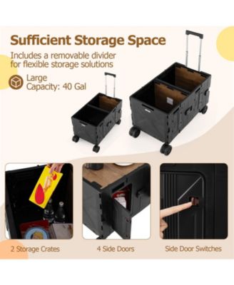 Large Foldable Utility Cart with Two Tier Storage and Handle
