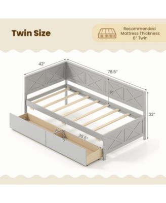 Pine Wood Twin Daybed with Storage Drawers