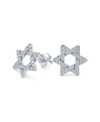 Bat Mitzva Gift Judaic Pave CZ Star Of David Stud Earrings