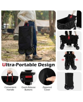 38 Inch 400 LBS Heavy-Duty Collapsible Wagon Cart with Adjustable Handle for Camping Garden