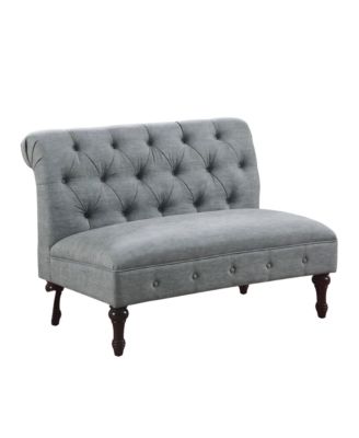 Classic Button-Tufted Linen Loveseat with Vintage Wood Legs and Plush Cushioning