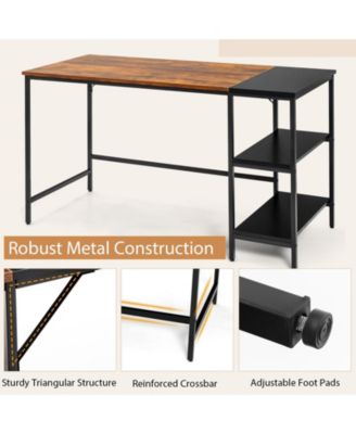 55 Inch Modern Industrial Style Study Writing Desk with 2 Storage Shelves
