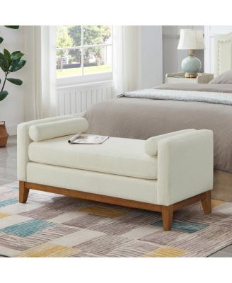   Boucle Upholstered Ottoman/Bench with Pillows