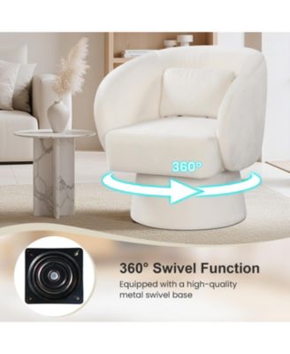 Swivel Accent Chair Upholstered Barrel Chair with Curved Back and Removable Lumbar Pillow