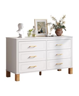 Home Storage Chest of Drawers, Modern 6-Drawer Dresser with Metal Handles and Durable Solid Wood Legs for Bedroom