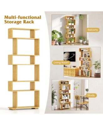6-Tier Geometric Bookshelf with 2 Anti-Tipping Kits for Home Office