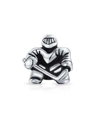 Ice Hockey Goalie Sports Team Charm Bead .925 Sterling Silver for Bracelet