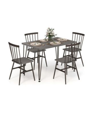 5-Piece Kitchen Table Set with 4 High-Back Chairs and Anti-Slip Swivel Feet
