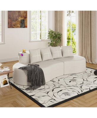 Modern Curved Modular Sectional Sofa, 3-Seater Half Moon Couch with Chenille Fabric, 2 Cup Holder and Side Pockets for Living Room