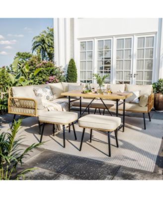6-Piece Patio Conversation Set with L-Shaped Sofa, Ottomans and Table