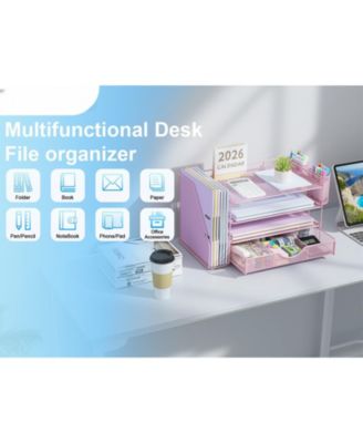 Desk Organizer File Holder 4-Tier Drawer Pen Paper Storage