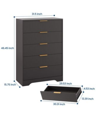 Bedroom 31.5" Tall Dresser, 5 Drawer Chest of Drawers, Engineered Wood Storage Cabinet with Gold Handles.