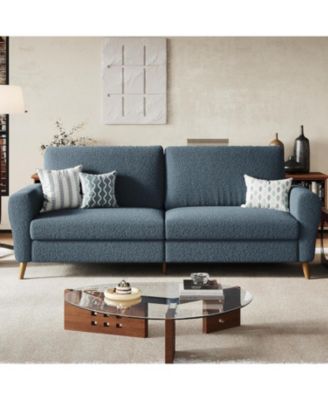 Modern Sofa Couch, Large 3-Seater Sofa with Streamlined Armrests, PU Leather Loveseat Wood Feet, Comfy Couch for Living Room, Apartment