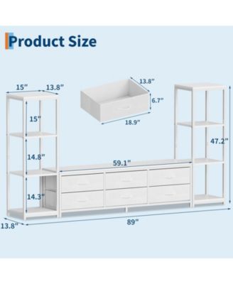 88.9" TV Stand for 75" TV, Media Console with Fabric Drawers and 4-Tier Open Shelves.