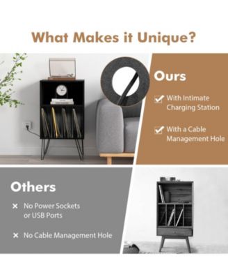 3-Tier Turntable Stand with Built-In Charging Station and 4 Vinyl Dividers