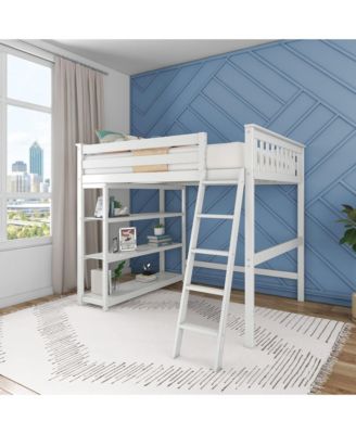 Max and Lily Solid Wood Full Size High Loft Bed with Bookcase for Kids