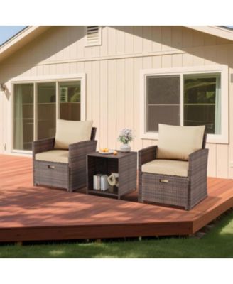 5-Piece Patio Rattan Set with Ottomans and 2-Tier Coffee Table