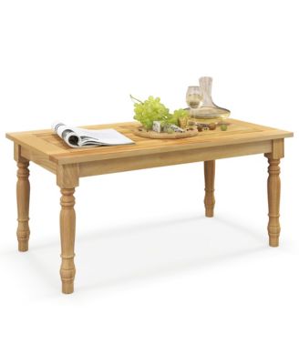 Patio Coffee Table with  Solid Teak Wood Structure Slatted Tabletop for Backyard