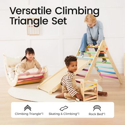 Tiny Land Pikler Triangle Set, 7-in-1 Wooden Montessori Climbing