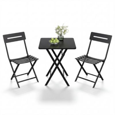 Patio 3-Piece Bistro Set Metal Folding Outdoor Table Chairs