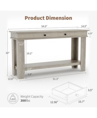 54-Inch Long Console Table with Drawers, Wooden Rectangular Entryway Table w/Open Storage Shelf, Sofa Table Behind Couch