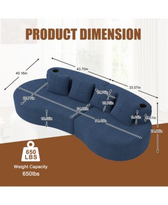 3-Seater Half Moon Curved Sectional Sofa, Modern Modular Couch with Soft Chenille Fabric, 2 Cup Holders and Side Pockets for Living Room