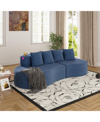 3-Seater Half Moon Curved Sectional Sofa, Modern Modular Couch with Soft Chenille Fabric, 2 Cup Holders and Side Pockets for Living Room