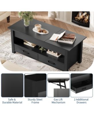 47.2" Coffee Table with Storage, Multi-Function Lift Top Coffee Table with Wooden Lift Tabletop, 2 Drawers and Hidden Compartment