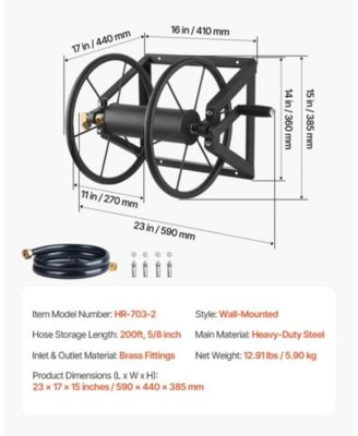 Wall Mounted Hose Reel Holds 200 ft 5/8 in Hose Steel Space Saving