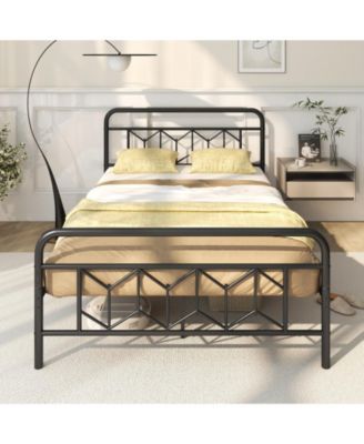 Full Size Platform Bed with High Headboard and Snap Lock Metal Slats